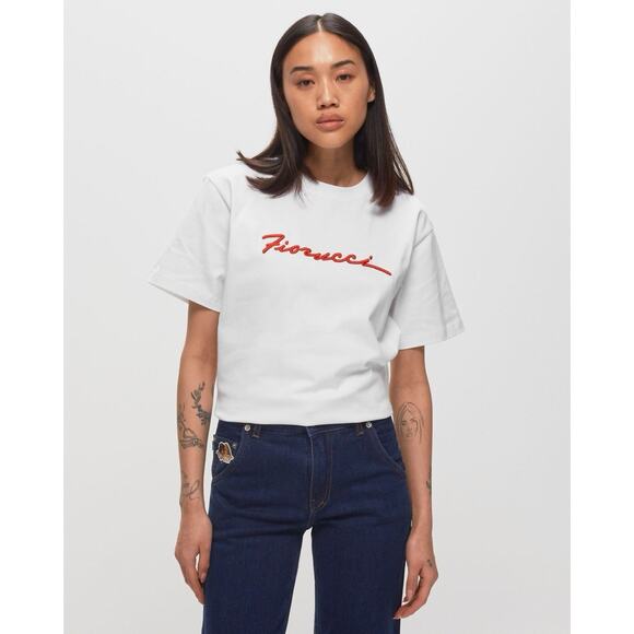 NWT Fiorucci Embroidered Squiggle Logo Relaxed White Tee Shirt - Picture 1 of 7